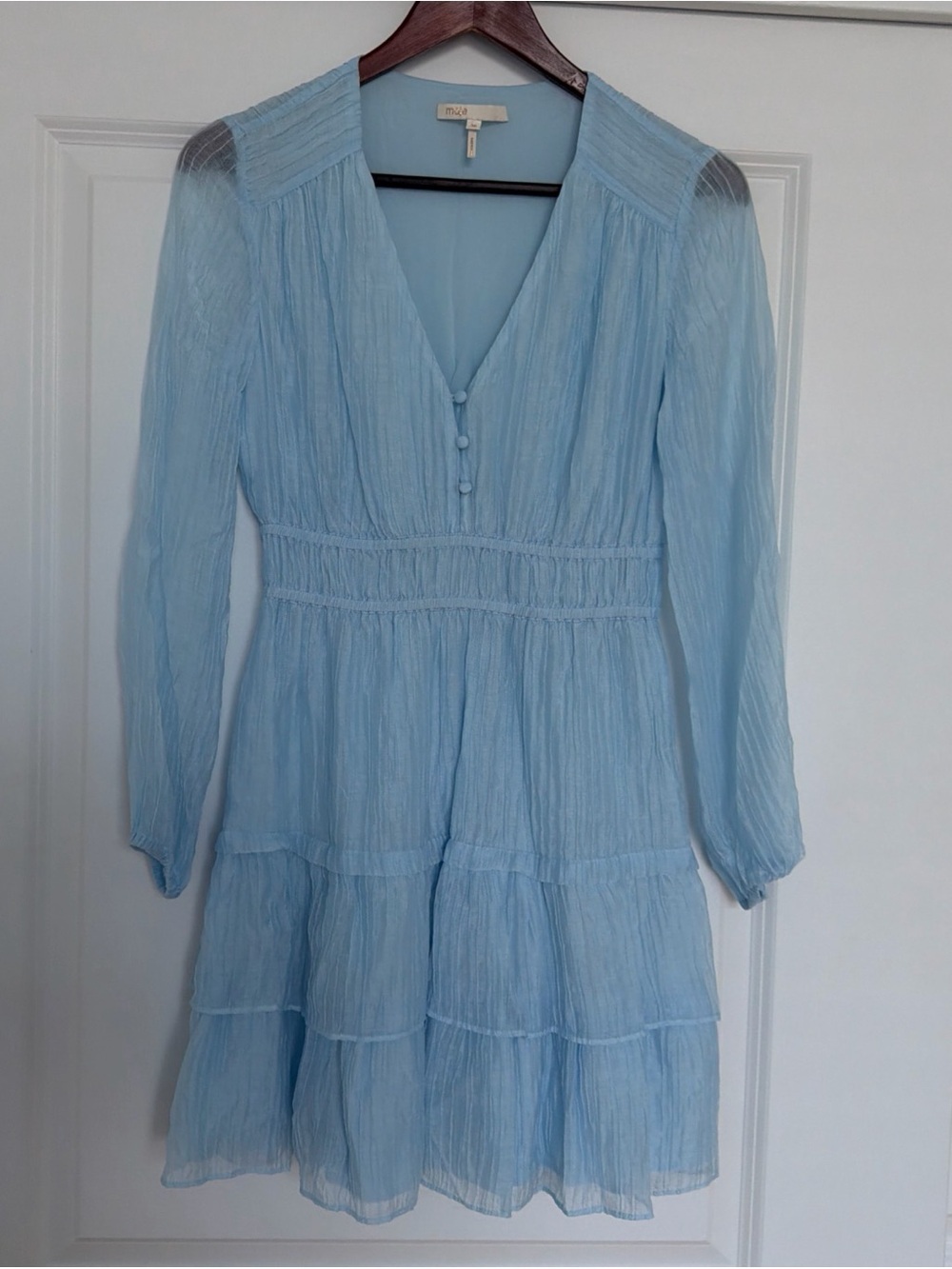 Maje Mini Dress With Long Sleeves Blue Clair Size 36